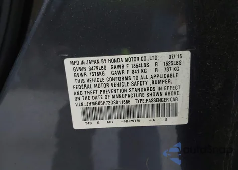 2016 Honda Fit Ex из США, поврежденный, VIN JHMGK5H72GS011666